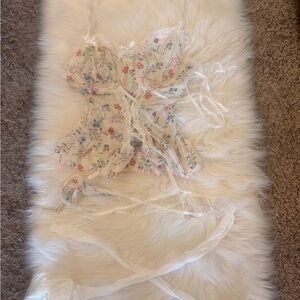 Floral Lace Trim Women's Intimate Set